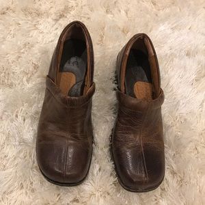 Brown slip on clog like shoes